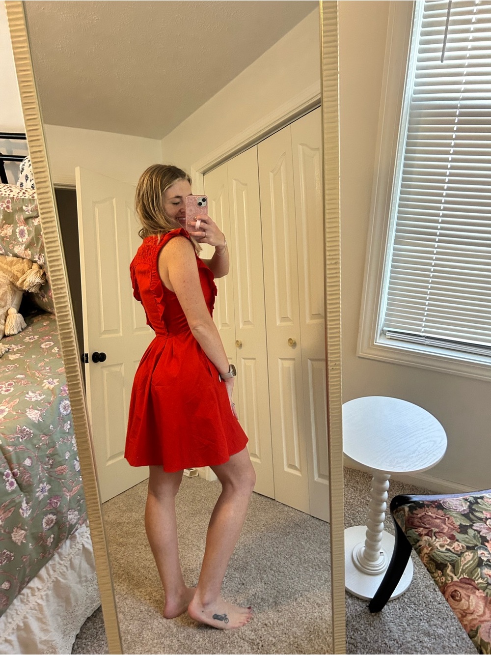 Free People Red Ruffled Sleeve Smocked Mini Dress - Picture 3 of 6